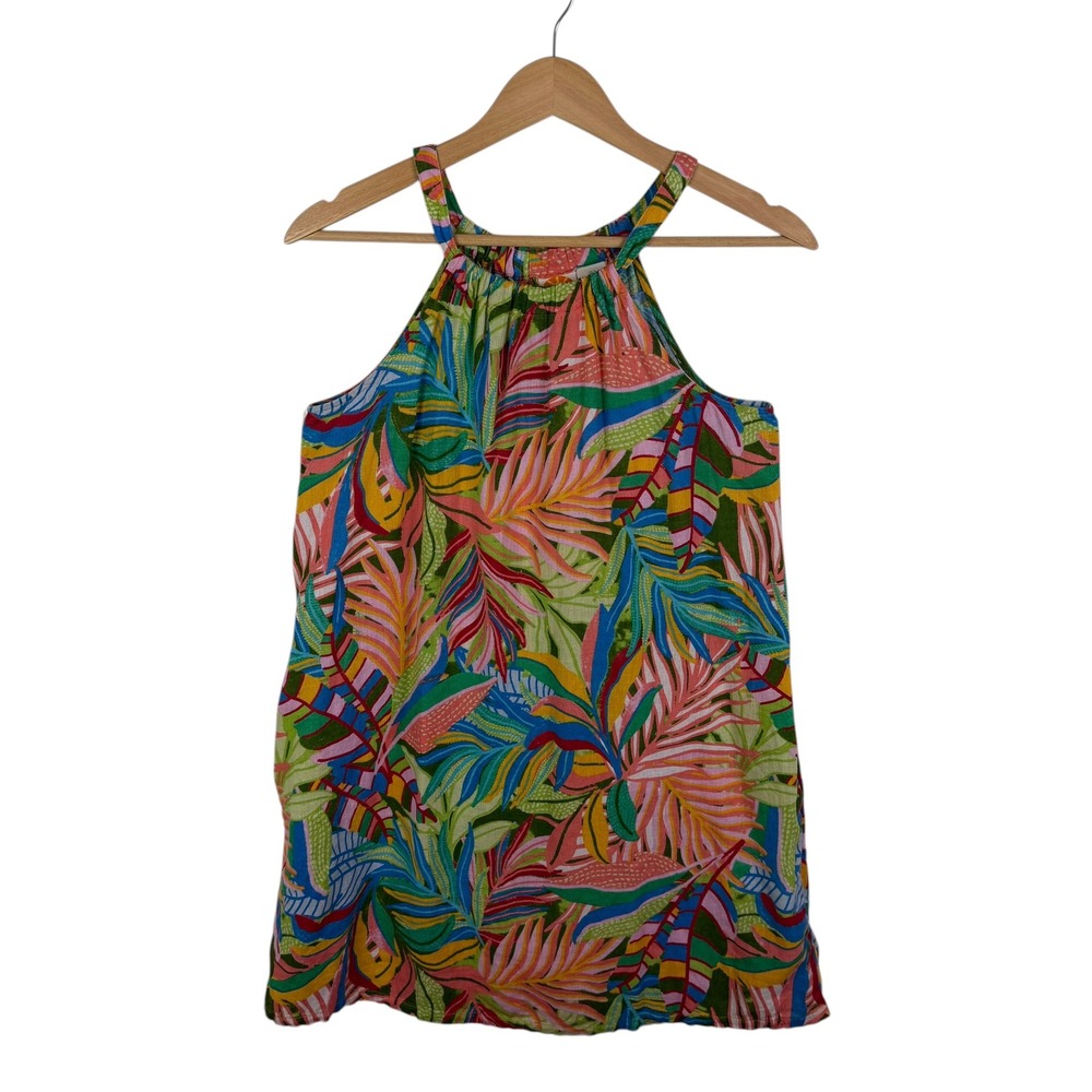 C&C California Tropical Linen Blend Halter Mini Dress Small Multicolor Resort - Picture 1 of 8